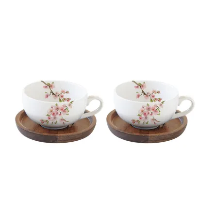 Sakura zestaw 2 filiżanek z drewnianymi spodkami pojemność 100 ml - zdjęcie 1