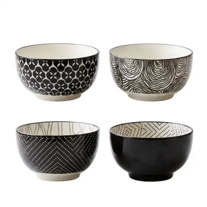 Bredemeijer Pucheng czarki ceramiczne 4 sztuki kolor czarno-białe - zdjęcie 1