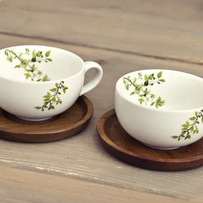 Natura zestaw 2 filiżanek z drewnianymi spodkami pojemność 100 ml - zdjęcie 4