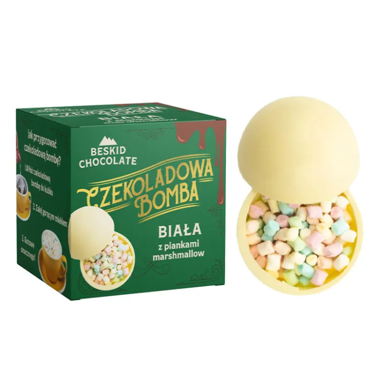 Beskid Chocolate Czekoladowa Bomba biała z piankami marshmallow waga 50 g